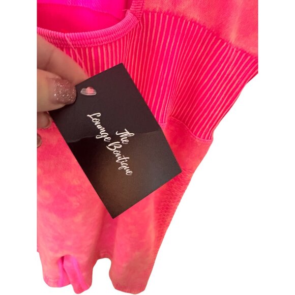 Neon Pink Tie-Dye Workout Romper Ribbed Waist & Strappy Back ASO Barbie - Picture 3 of 6